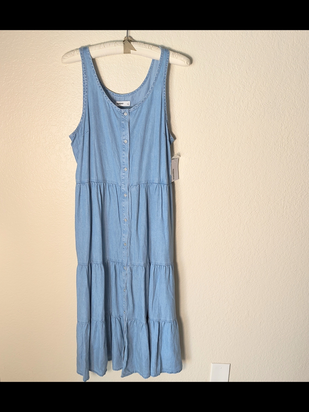 Light Blue Button-Front Tiered Midi Dress
